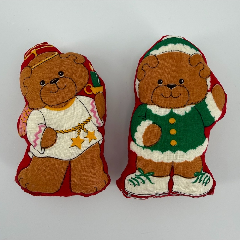 Vintage 5” Handmade Stuffed Bears, Angel Girl & Christmas Boy Bear Pair